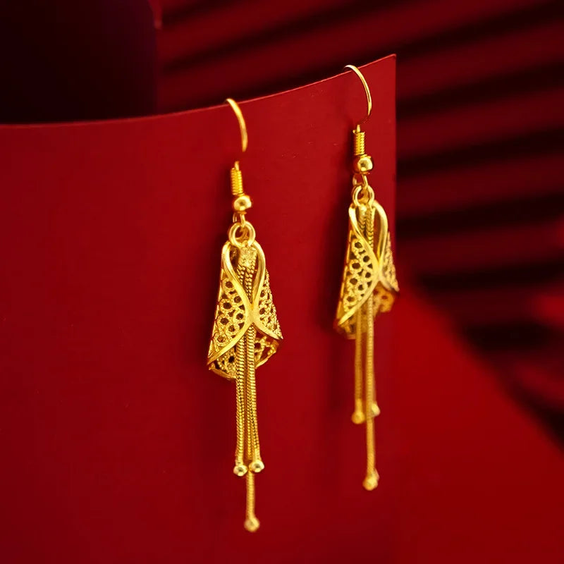 Boucles d'oreilles en or véritable 999, or jaune 24 carats, cigale d'été.