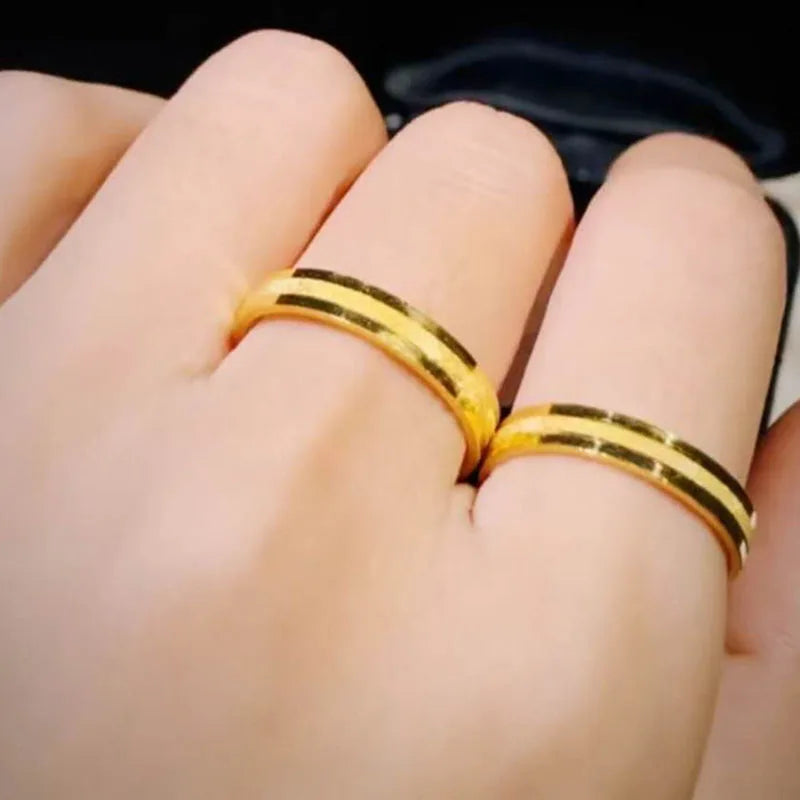 Bague en or jaune pur 999 24K pour hommes et femmes, bague cadeau pour amoureux, ligne givrée, artisanat en or dur 3D, taille américaine 5-10, 1 pièces